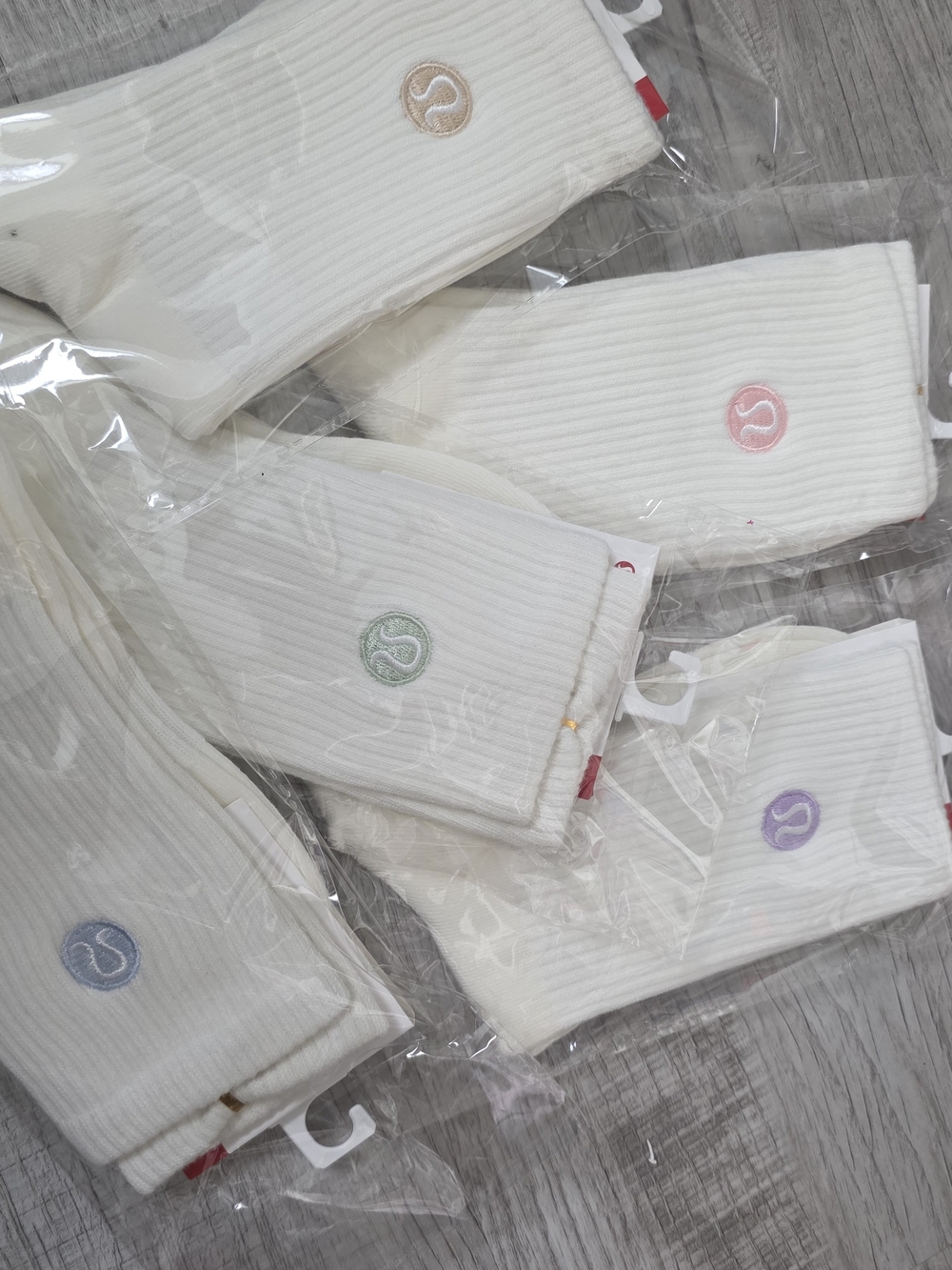 lululemon athletica White Ribbed Socks with Pastel Logo Accents